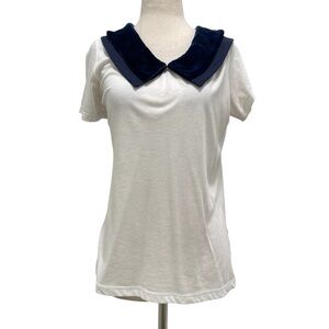 Joey Wolffer Reworked Blue Velvet Collared White T-Shirt Size Small